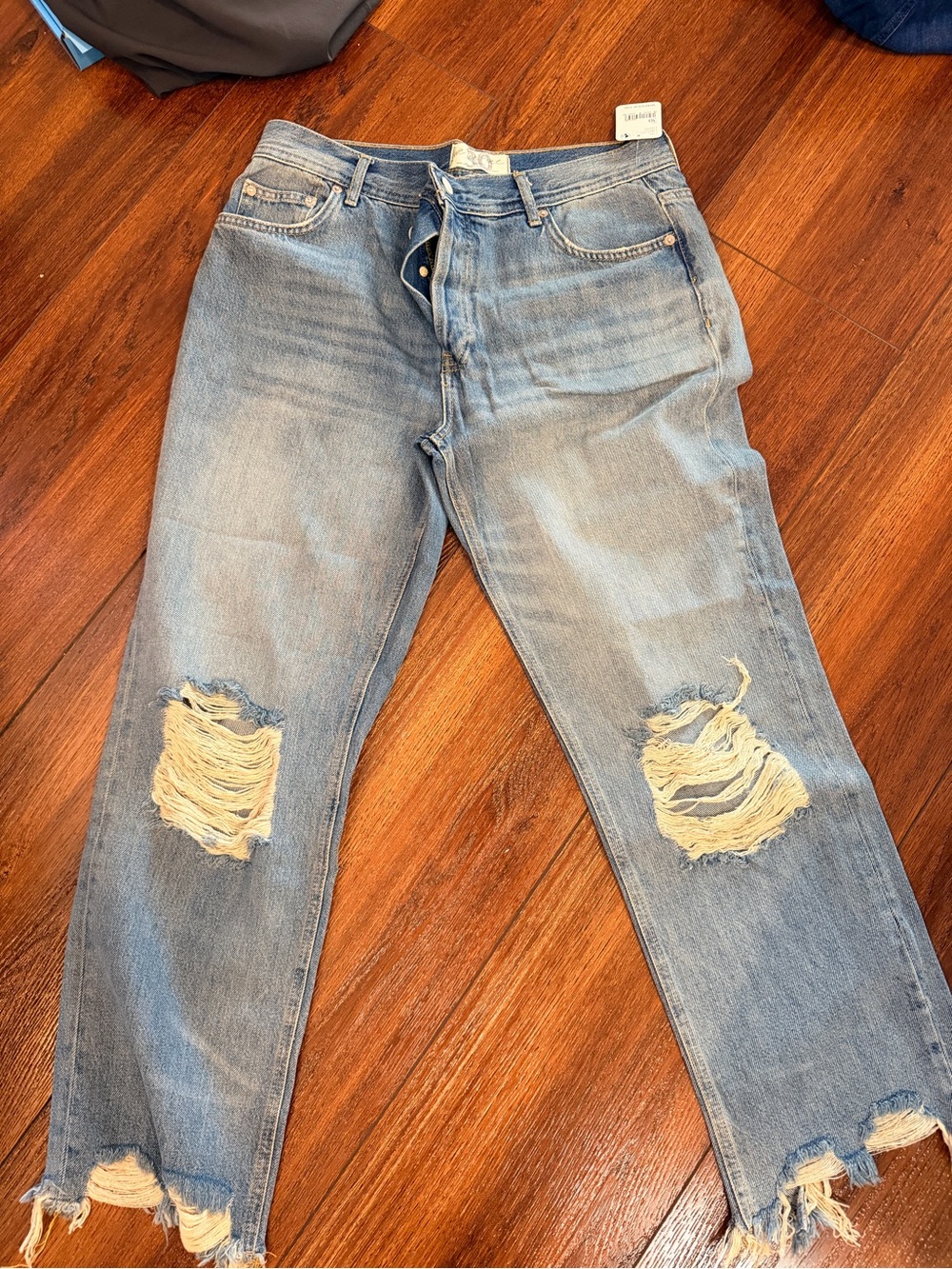 Free People Light Blue Distressed Straight-Leg Jeans